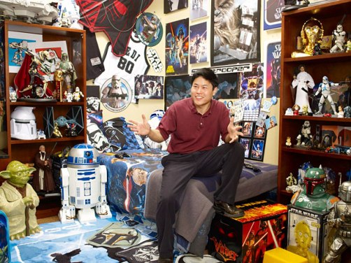 Amerikkalainen Tähtien sota -fani esittelee keräilemiään tuotteita. Kuva: Wired.